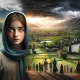 DALL·E 2024 03 23 22.15.41 In a serene village nestled in a valley a girl named Asma with hazel grey eyes stands amidst a vast expanse of fertile land her gaze reflecting both 80x80